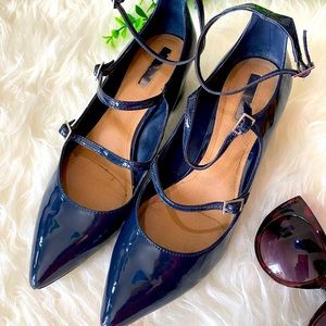 Tahari Strappy Patent Pointed Toe Block Heel